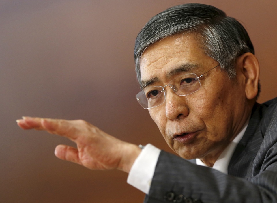 Bank of Japan Governor Haruhiko Kuroda said on Saturday he would scrutinise various factors, including the effect of global market turbulence on Japan's inflation expectations, in deciding whether additional monetary easing was necessary. (Reuters Photo/Yuya Shino)