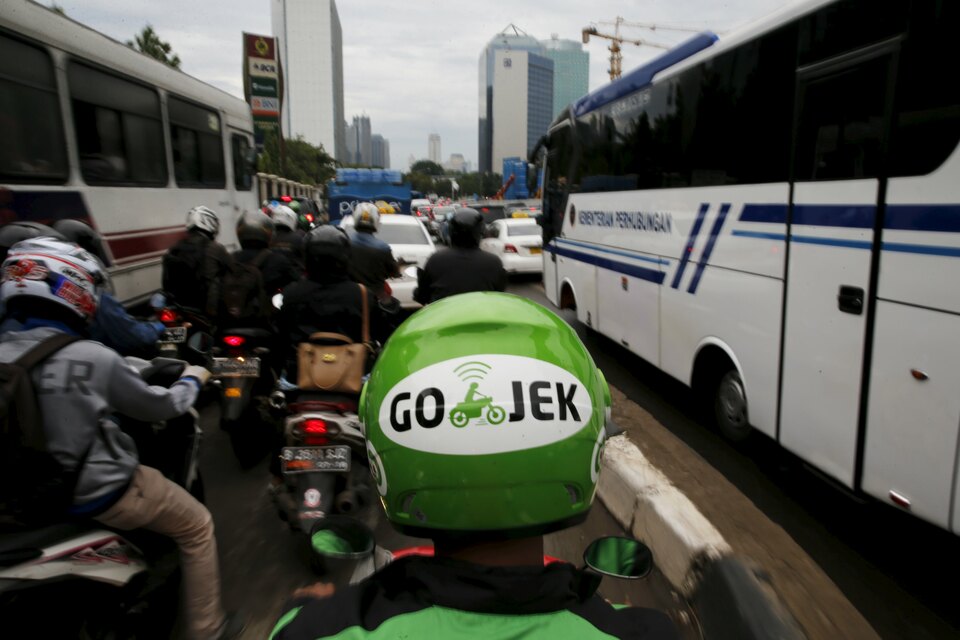 Ojek drivers are not considered public transport by the ministry, despite their use across the country. (Reuters Photo/Beawiharta)