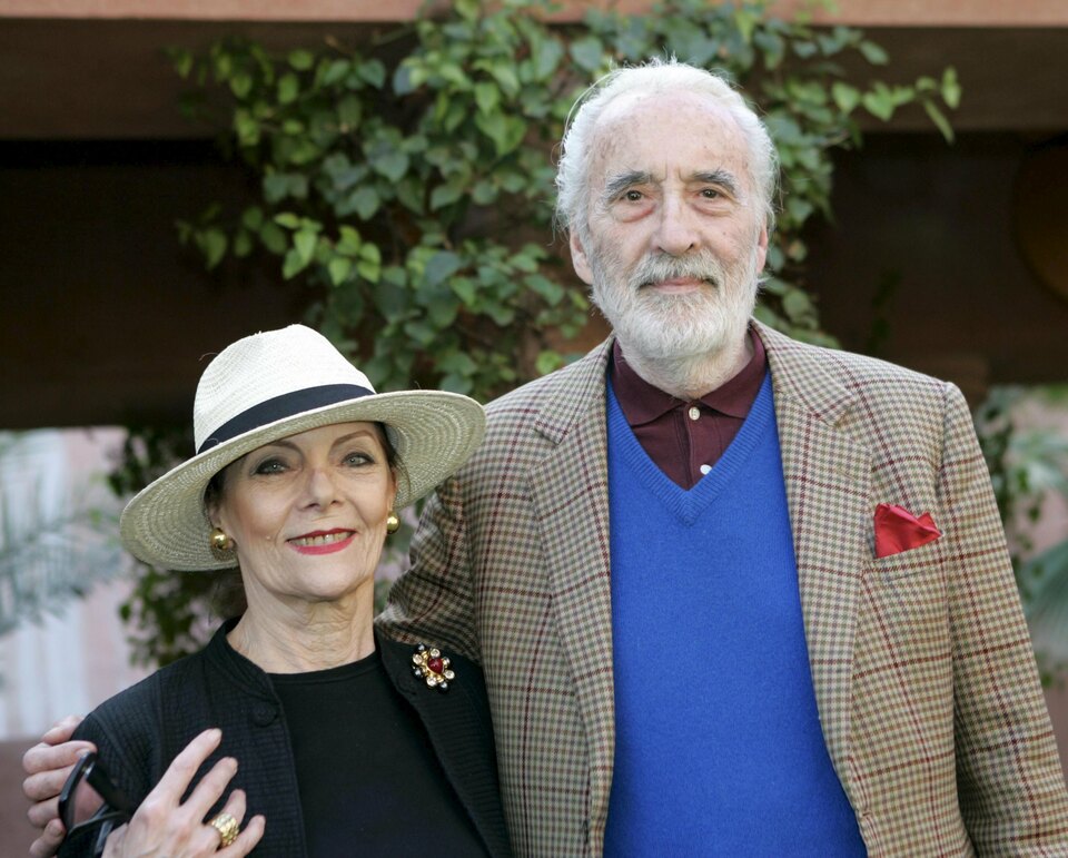 The British actor Christopher Lee and his Danish wife Birgit Kroncke in Marrakesh in 2008. Lee, best known for his seminal portrayal of Count Dracula in the 1958 screen classic before enjoying a late-career renaissance as the evil wizard Saruman in the ‘Lord of the Rings’ trilogy, died on Sunday at age 93. (Reuters Photo/Jean Blondin)