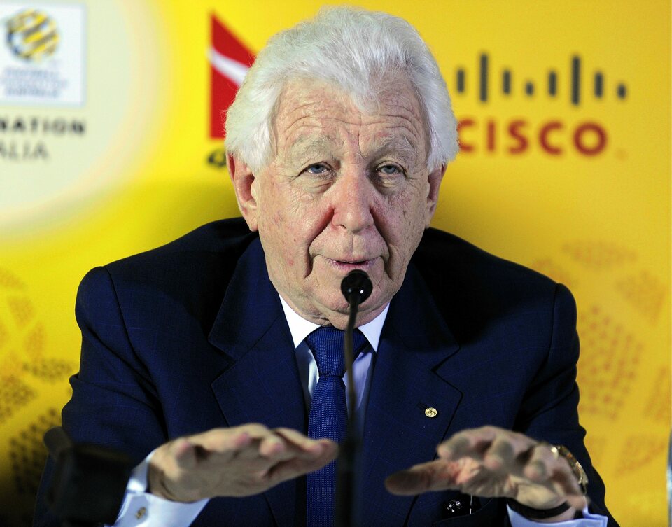 Australian FFA chairman Frank Lowy at a media conference for the Australian Bid Committee for the FIFA 2022 World Cup in Zurich. (EPA Photo/Walter Bieri)