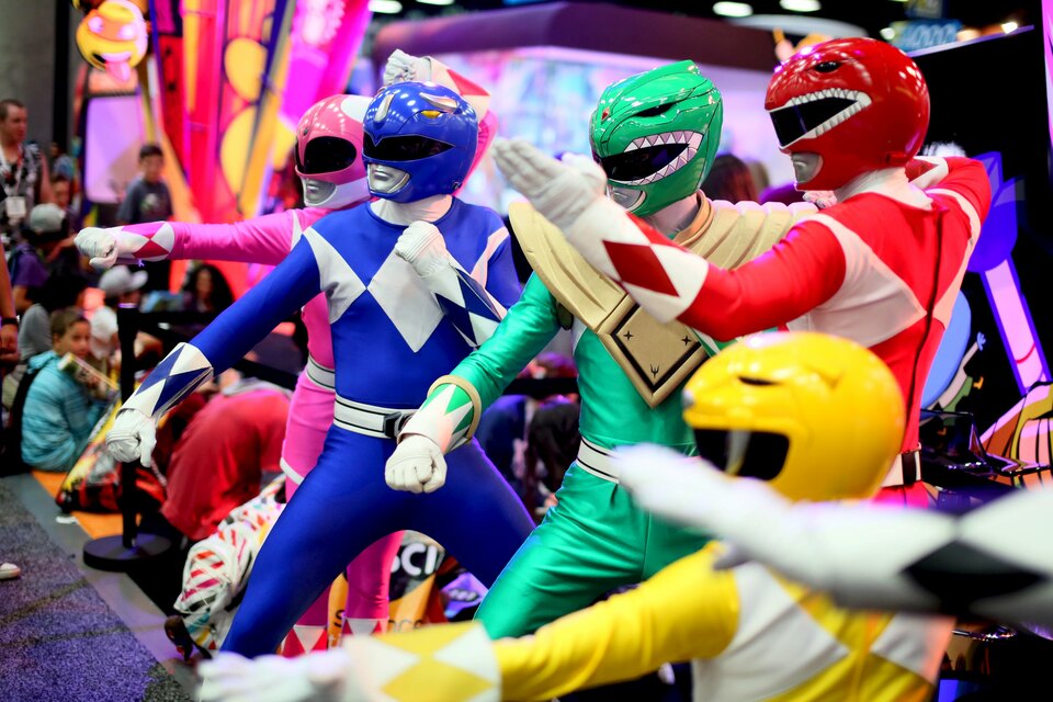 A group of Power Rangers pose inside the Convnetion Center at the 2015 Comic-Con International. (Reuters Photo/Sandy Huffaker)