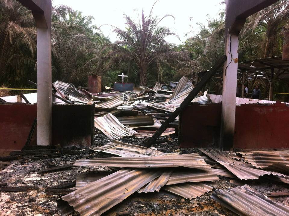 The debris of a recently burned-down church is seen in Aceh Singkil district. (AFP Photo/Munandar)