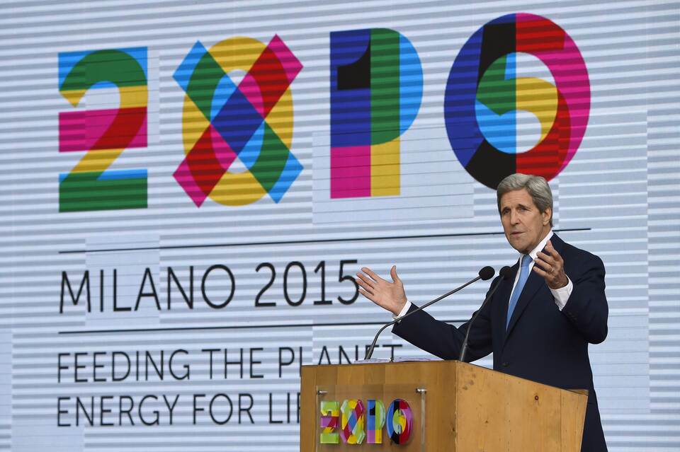 US Secretary of State John Kerry speaks during a visit at the Milan Expo on Saturday. (AFP Photo/Olivier Morin)