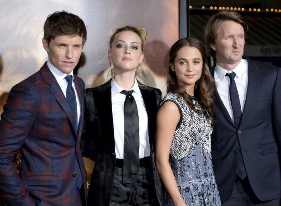 From left: Cast members Eddie Redmayne, Amber Heard, Alicia Vikander and director/producer Tom Hooper pose during the premiere of the film 'The Danish Girl' in Los Angeles, California. (Reuters Photo/Kevork Djansezian)