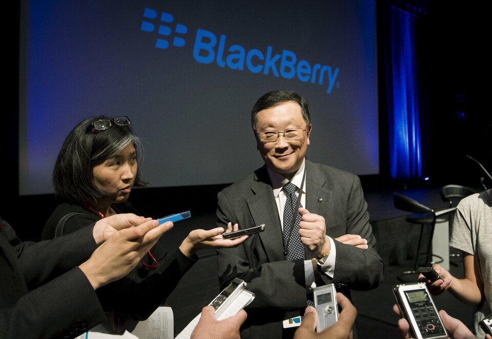 Blackberry CEO John Chen speaks to reporters following their annual general meeting for shareholders in Waterloo, Canada in this June 23, 2015, file photo. (Reuters Photo/Mark Blinch)