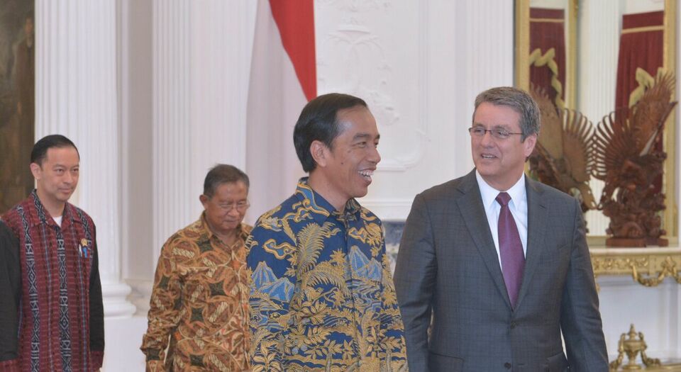 File photo: President Joko Widodo and WTO Director General Roberto Azevedo meet at the State Palace in Jakarta. (State Palace Press Photo/Kris)