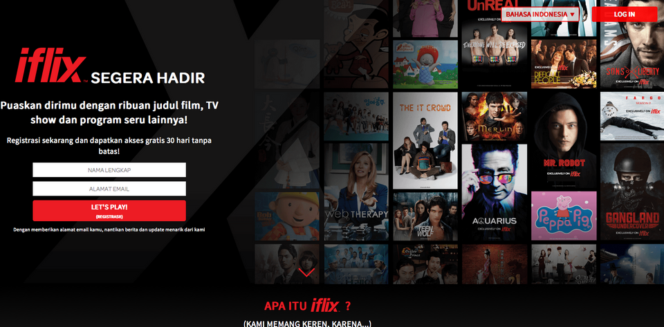 A screenshot of iFlix's website. The Internet television service provider has formed a partnership with Indonesia's third-largest mobile phone operator Indosat Ooredoo to deliver unlimited access to thousands of TV shows, movies and other programming from its library to selected Indosat customers, the Kuala Lumpur-headquartered company said in a statement on Wednesday (27/04).