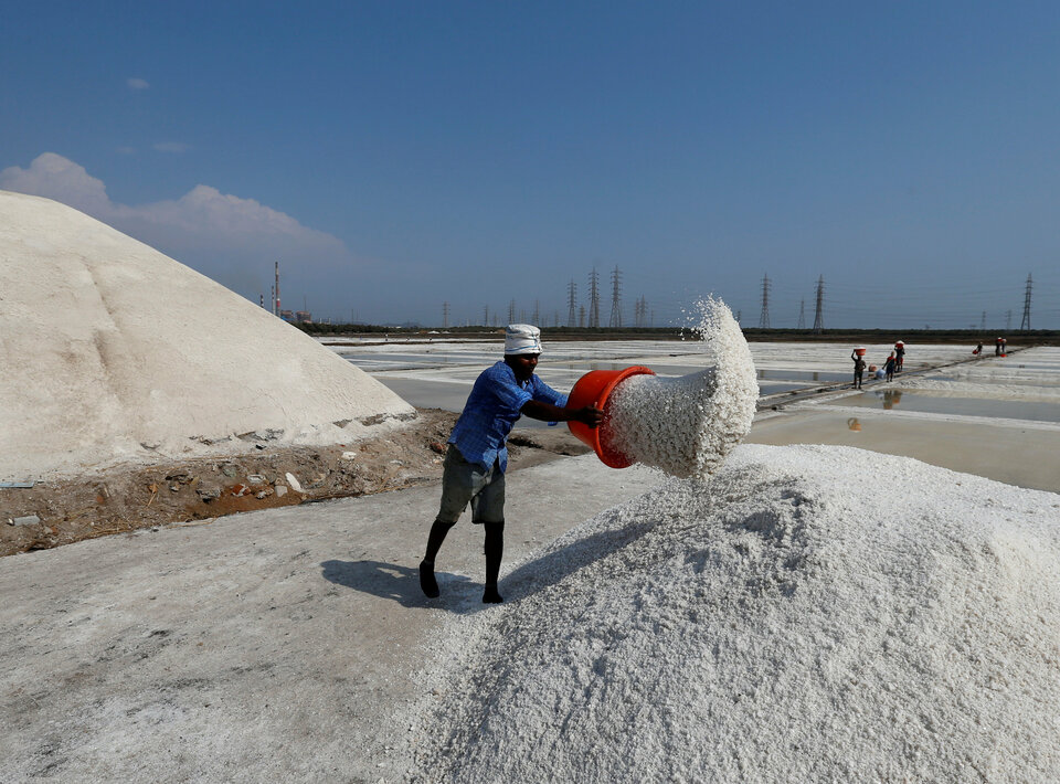 Indonesia can currently only produce a maximum of 2.6 million tons of salt per year under ideal conditions, while it consumes 4.23 million tons, most of it for industrial purposes. (Reuters Photo/Danish Siddiqui)