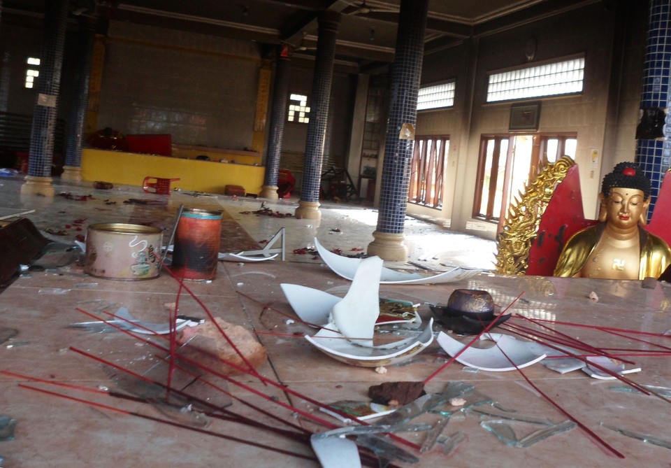 Tri Ratna Temple in Tanjung Balai, North Sumatra, after it was ransacked by an angry mob in July 2016. (Antara Photo/Anton)