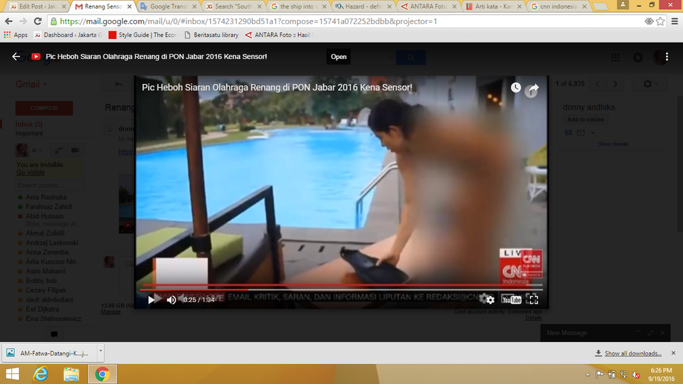 The Indonesian Broadcasting Commission KPI said it was not responsible for the visual censorship and blurring of a female swimmer on TV.  (Photo courtesy of Asbak Channel/YouTube) 