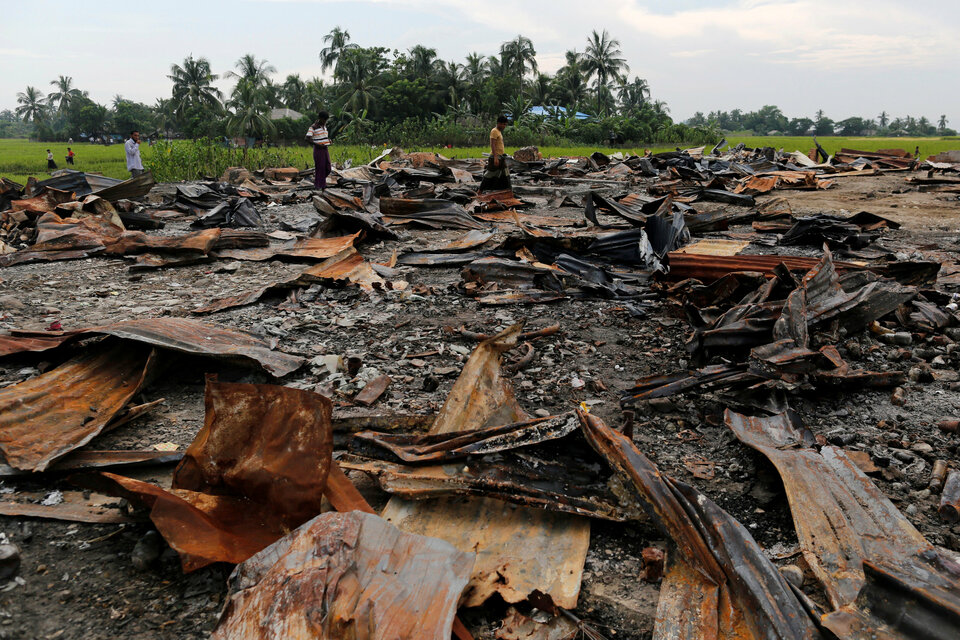 The ruins of a market are seen at a Rohingya village outside Maugndaw in Rakhine state, Myanmar, on Oct. 27. (Reuters Photo/Soe Zeya Tun)