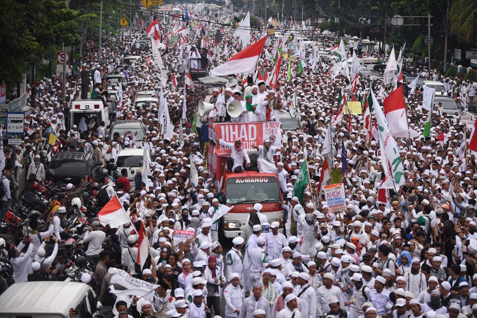 GNPF, a hardline Islamic organization, planned two mass demonstrations last year – dubbed the "411" and "212" rallies – both of which were staged to demand the arrest of incumbent Jakarta Governor Basuki 