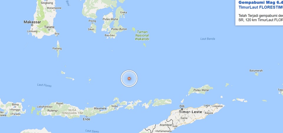 The epicenter of 6.4-magnitude quake in East Nusa Tenggara. 
