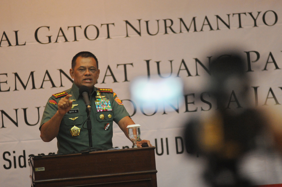 The United States Embassy in Jakarta said 'an administrative error' was the cause of Indonesian Armed Forces Chief Gen. Gatot Nurmantyo being temporarily denied from boarding a US-bound flight last week, according to an online statement released on Wednesday (25/10).(Antara Photo/Eko Suwarso)