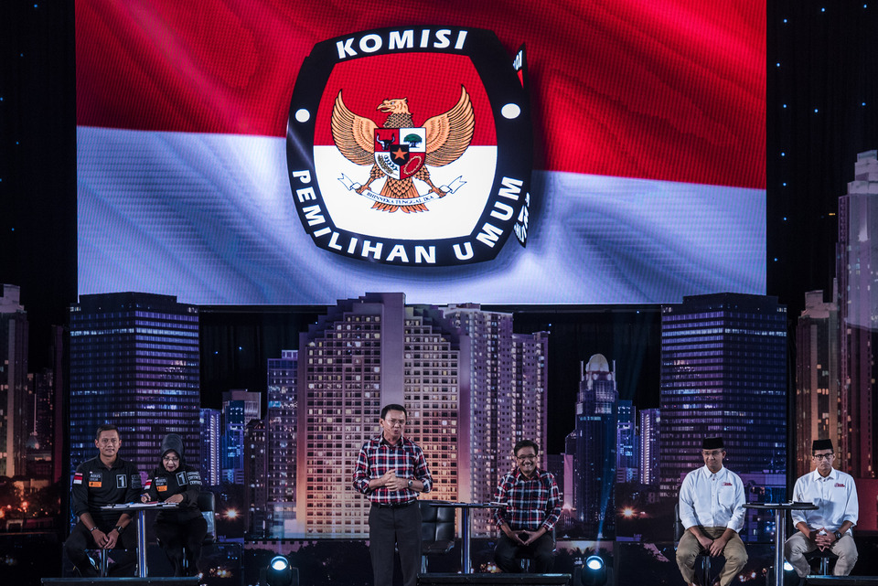 The three gubernatorial debates ahead of next month’s election are considered extremely important in the eyes of Jakarta citizens, a survey from polling agency Indonesian Survey Institute, or LSI, has revealed. (Antara Photo/M. Agung Rajasa)