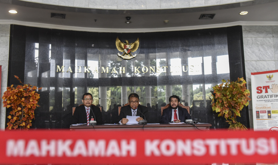 A Constitutional Court spokesman said on Thursday that the court would consider disputes related to this year's presidential election next month and that it has until June 28 to issue a ruling. (Antara/Hafidz Mubarak A.)