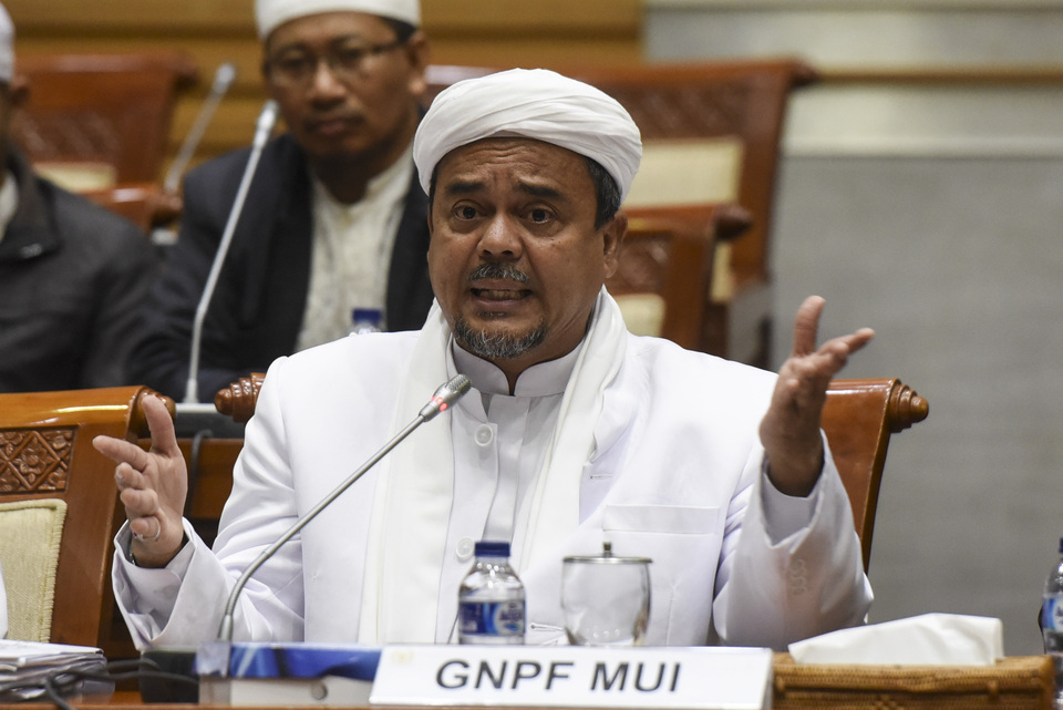Islamic Defenders Front (FPI) leader Rizieq Shihab. (Antara Photo/Hafidz Mubarak A.)