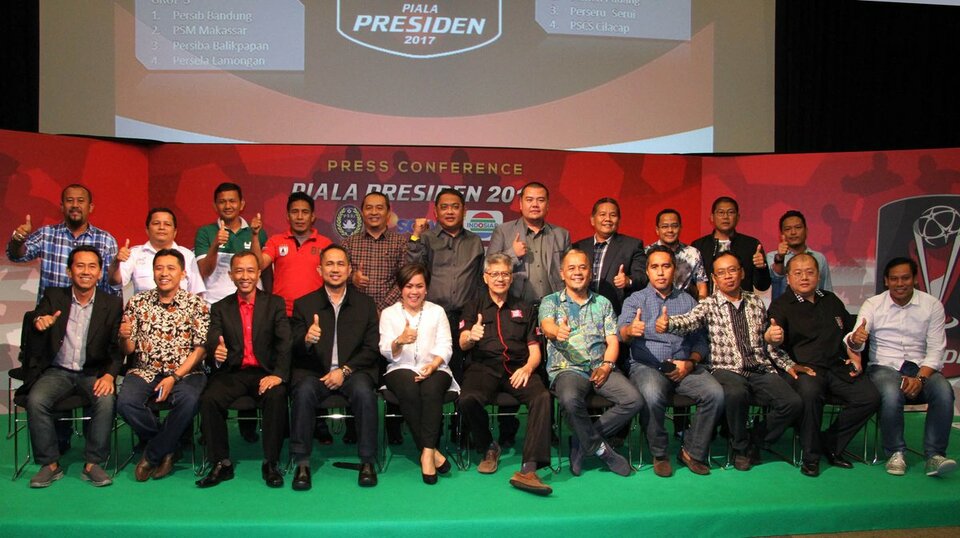 Representatives of 20 of Indonesia's top football clubs attend the draw for the 2017 President's Cup in Jakarta on Jan. 24. (Photo courtesy of PSSI)