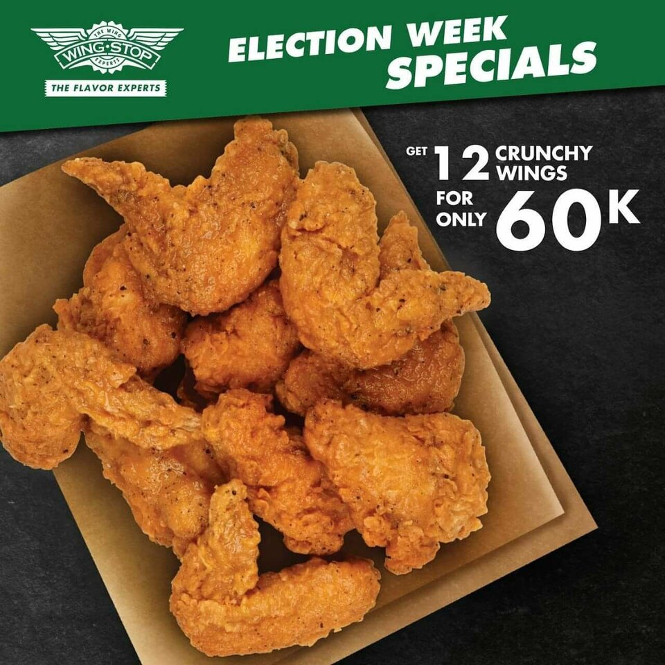 Wingstop promo during the election day. (Photo Courtesy of Wingstop ID Instagram). 