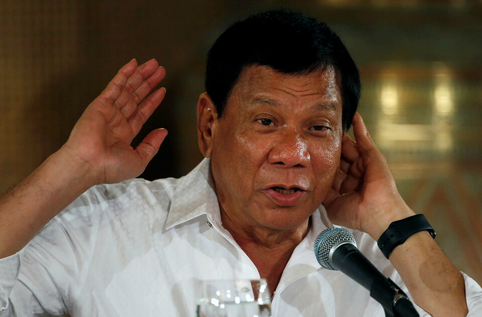 Philippine President Rodrigo Duterte speaks during a news conference at the presidential palace in Manila, Philippines March 13, 2017. Picture taken March 13, 2017.    (Reuters Photo/Erik De Castro)