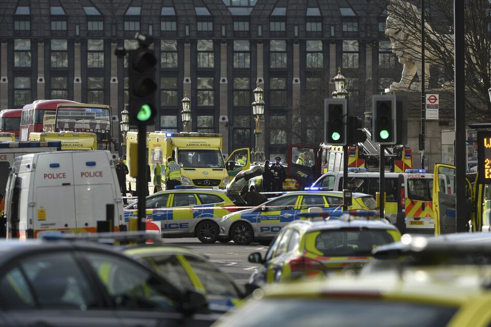 Five people were killed and about 40 injured in London on Wednesday after a car plowed into pedestrians and a suspected Islamist-inspired attacker stabbed a policeman close to Britain's parliament. (Reuters Photo/Hannah McKay)