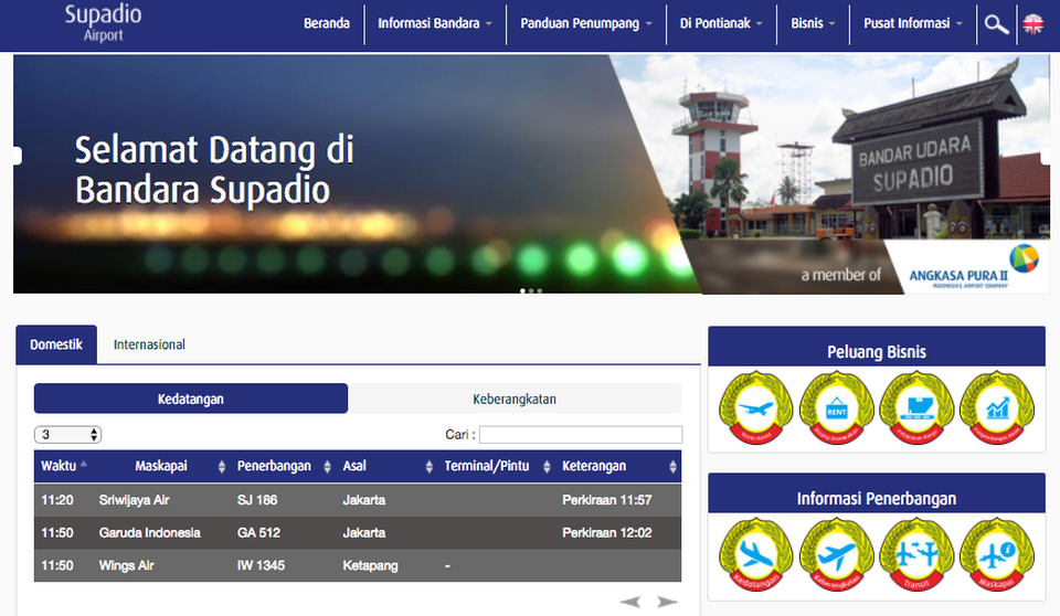 Supadio Airport webpage, taken on Monday (27/03).