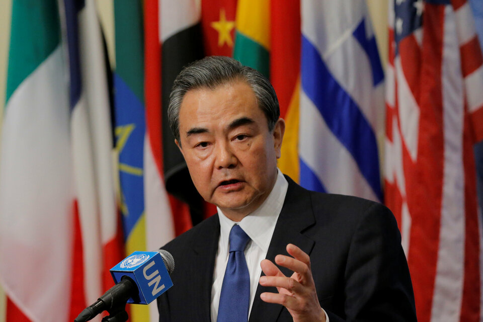 Wang Yi, Chinese Minister for Foreign Affairs, speaks before a meeting of the Security Council inside of United Nations (UN) headquarters in New York, US, April 28, 2017. (Reuters Photo/Lucas Jackson)