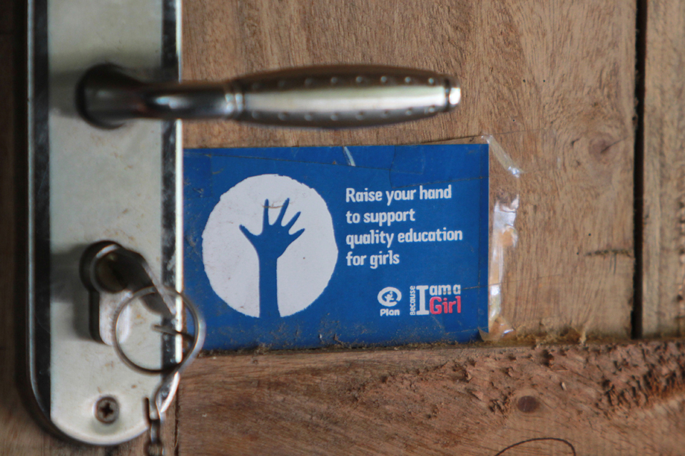 Stickers containing campaigns on child protection affixed to a door of one of the residents of Menoro village, Rembang, Central Java, April 19, 2017. (JG Photo / Yudhi Sukma Wijaya)