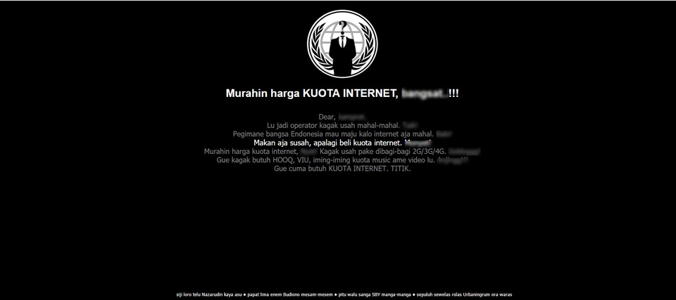 An anonymous hacker, or hackers, defaced the website of Telekomunikasi Selular, Indonesia's largest mobile operator, on Friday (28/04), giving vent to widespread frustration over the company using its dominant position to hike internet connection prices. (JG Screenshot)