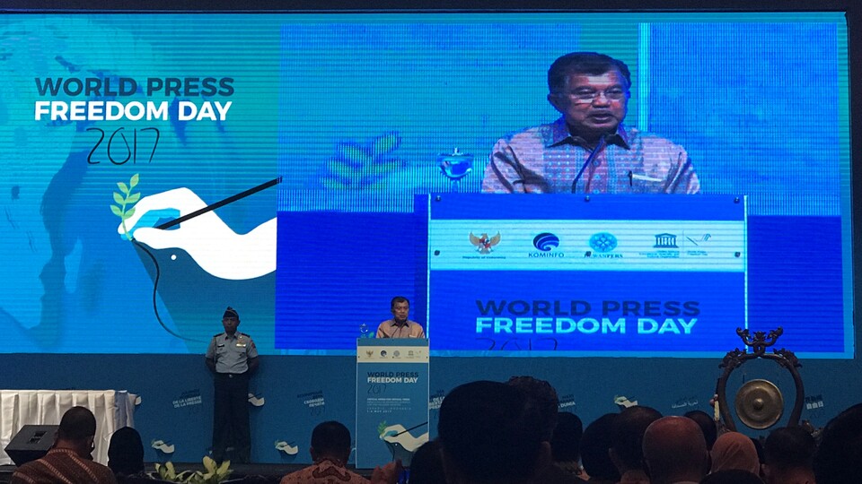 Vice President Jusuf Kalla said the media is a pillar of democracy in Indonesia, during his opening speech at a World Press Freedom Day celebration in Jakarta on Wednesday (03/05). (Photo courtesy of the Ministry of Foreign Affairs)