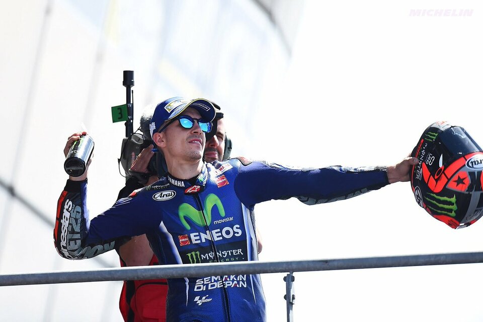 Spaniard Maverick Vinales won the French Grand Prix and took the lead in the MotoGP championship on Sunday (21/05) after Yamaha team mate Valentino Rossi crashed on the last lap at Le Mans. (Photo courtesy of Twitter/Maverick Vinales)