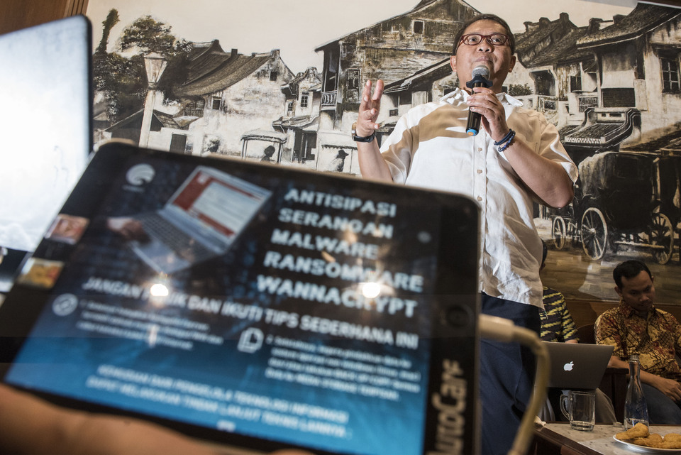 Communications Minister Rudiantara warns against another malware attack similar to last month's 'WannaCry' ransomware attack. (Antara Photo/M. Agung Rajasa)