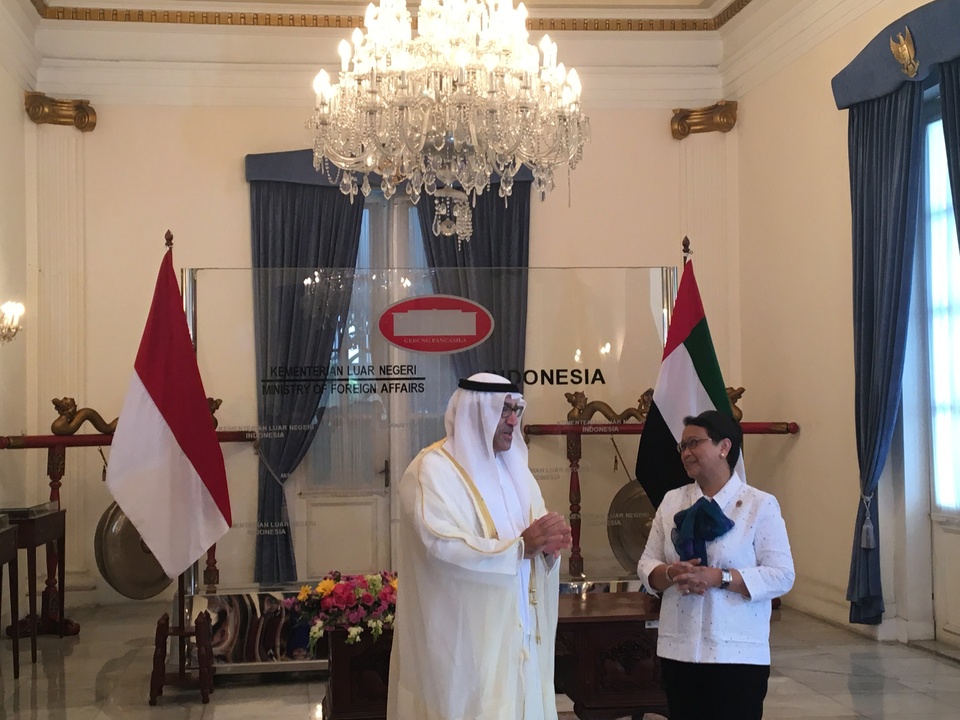 The United Arab Emirates sent a special envoy to meet with Indonesian Foreign Minister Retno Marsudi in Jakarta on Tuesday (15/06). During the visit, envoy Abdul Rahman Mohammed Al Oweis relayed his government’s views on the diplomatic crisis in the Gulf and discussed possible solutions. (JG Photo/Sheany)