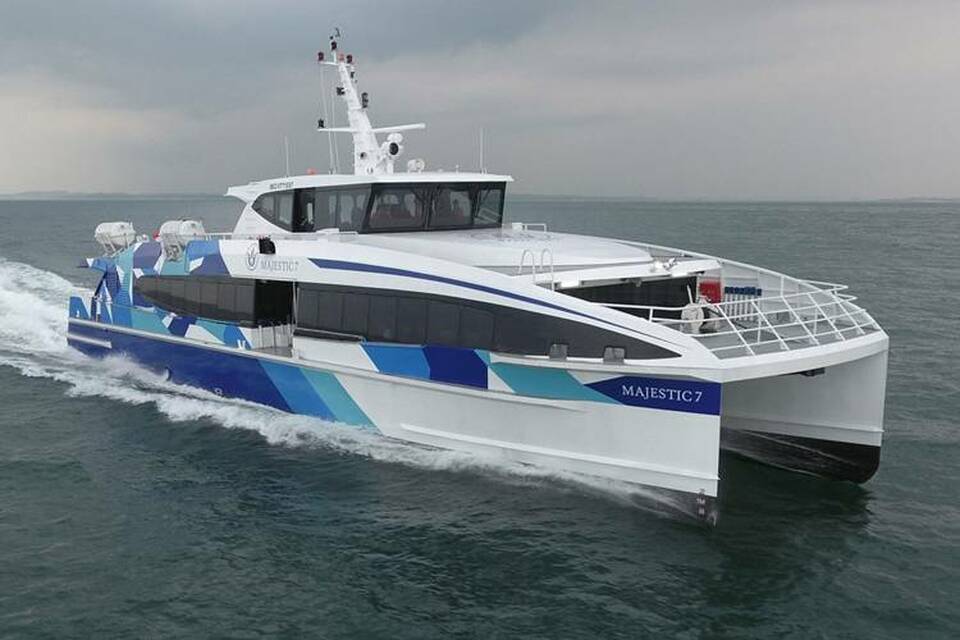 An illustration of the Majestic 7 speed boat launched by Majestic Fast Ferry in 2016. (Photo courtesy of Marinelink.com)