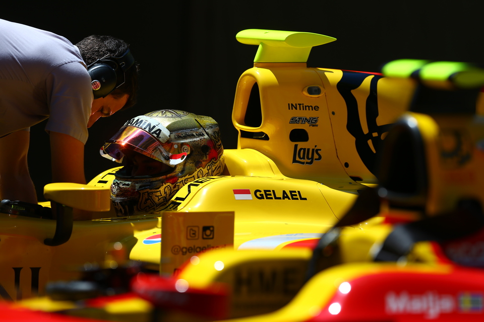 Sean Gelael in a Formula Two car. (Photo courtesy of Pertamina Arden)