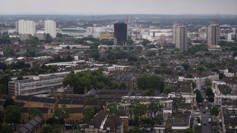 The burnt out remains of the Grenfell apartment tower are seen in North Kensington, London, on June 29. (Reuters Photo/Hannah McKay)