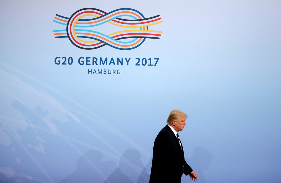 US President Donald Trump arrives at the G-20 summit in Hamburg on July 7, 2017. (Reuters Photo/Carlos Barria)