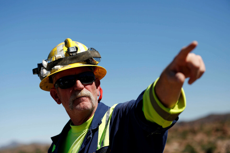 Andy Bravence, superintendent of underground construction, describes the shaft-sinking process at the Resolution Copper Mine outside Superior, Arizona, on June 14. (Reuters Photo/Nancy Wiechec)