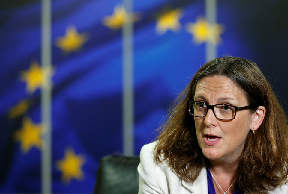 European Trade Commissioner Cecilia Malmstrom speaks during an interview with Reuters at the EU Commission headquarters in Brussels, Belgium, Thursday (20/07). (Reuters Photo/Francois Lenoir)