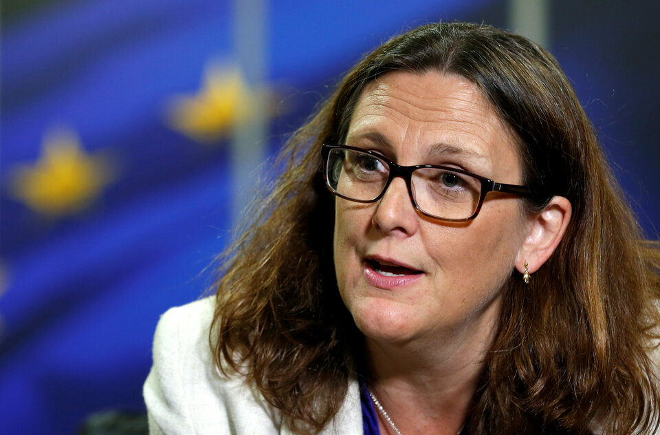 European Trade Commissioner Cecilia Malmstrom speaks during an interview with Reuters at the EU Commission headquarters in Brussels, Belgium, July 20, 2017.  (Reuters Photo/Francois Lenoir) 