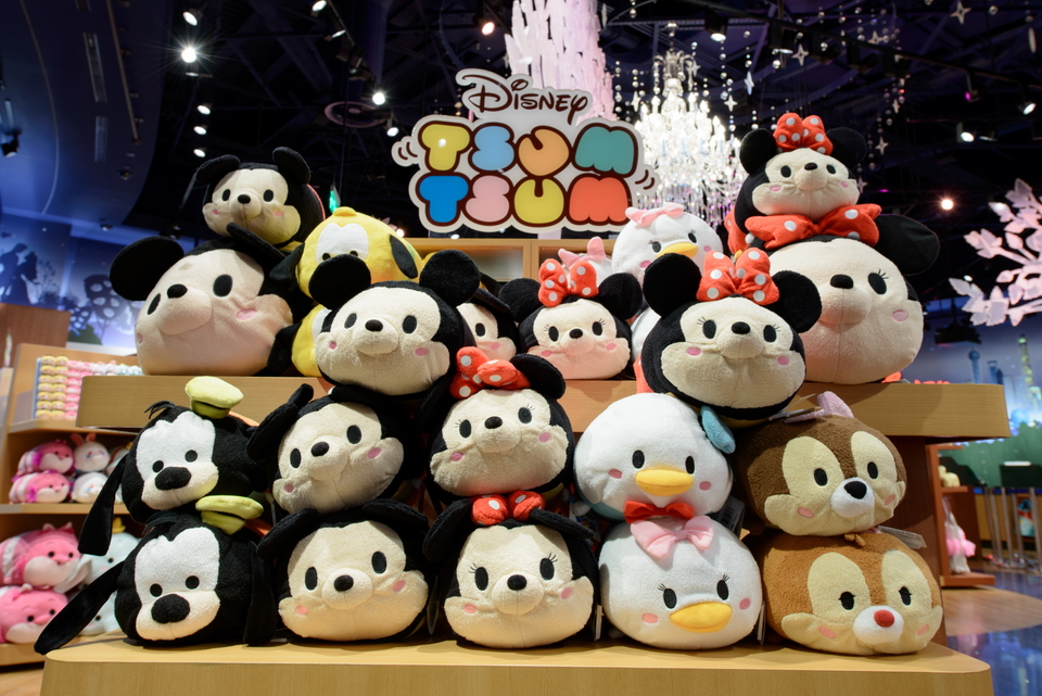 Disney Tsum Tsum plush toys on display in a toy store. (Photo courtesy of Disney)