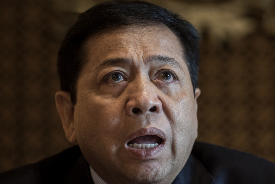 House of Representatives Speaker Setya Novanto is accused of embezzling Rp 574 billion ($42 million) from the Rp 5.9 trillion worth national electronic identity cards project, known as e-KTP, that resulted in Rp 2.3 trillion state losses. (Antara Photo/M. Agung Rajasa)