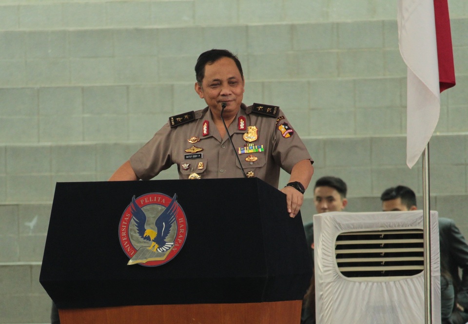 Insp. Gen Gatot Eddy Pramono of the National Police spoke about diversity and democracy in the global era as part of a seminar on student orientation at Pelita Harapan University (UPH) in  Karawaci, Banten, on Friday (18/08). (Photo courtesy of UPH)