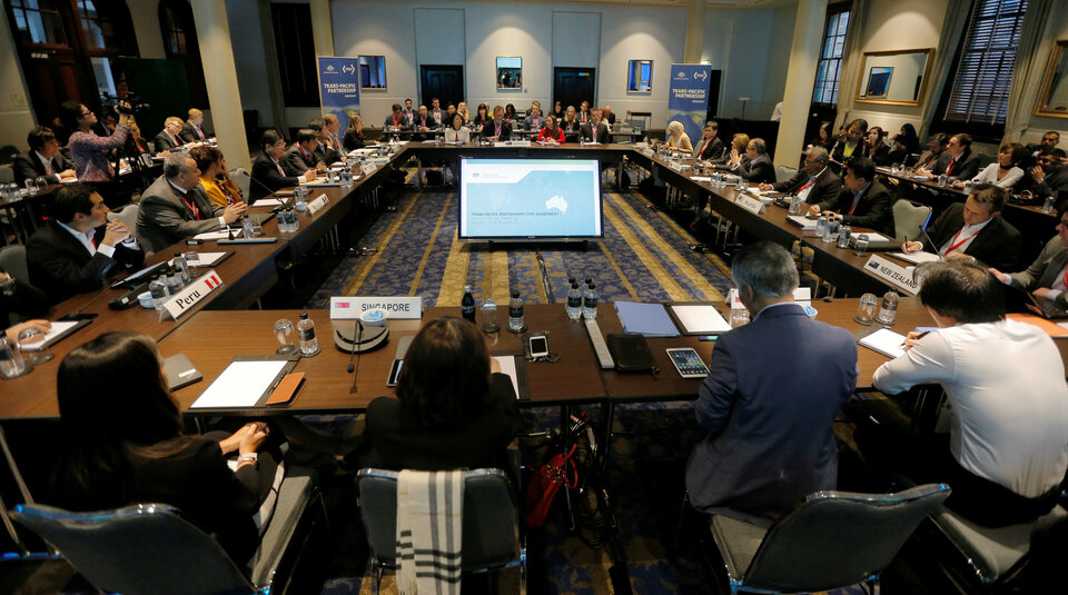 The first session of the three-day Trans-Pacific Partnership senior leaders meeting begins in Sydney on Aug. 28, 2017. (Reuters Photo/Jason Reed)