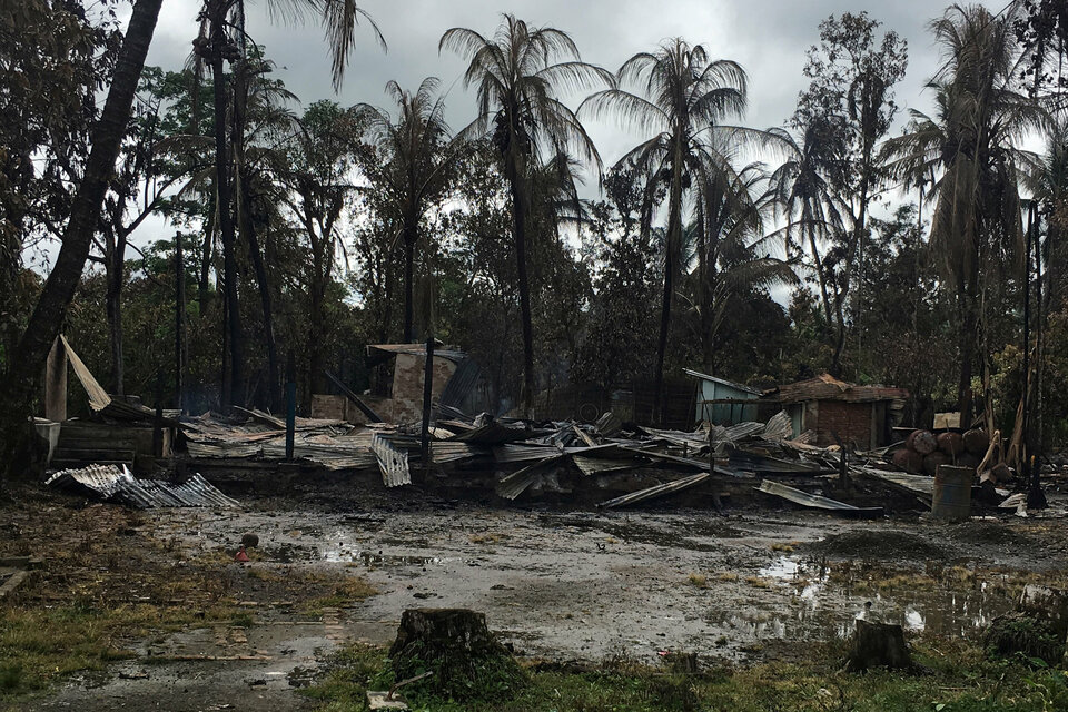 A burnt house is seen in a village near Maungdaw, in the north of Rakhine state, Myanmar. (Reuters Photo)