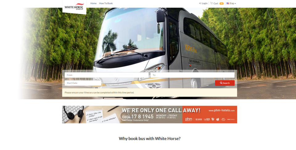 WEHA Transportasi Indonesia, formerly known as White Horse taxis, has launched a booking website and a mobile phone application to make it easier for customers to order rental buses, as the part of the company's efforts to boost its market share. (JG screenshot)