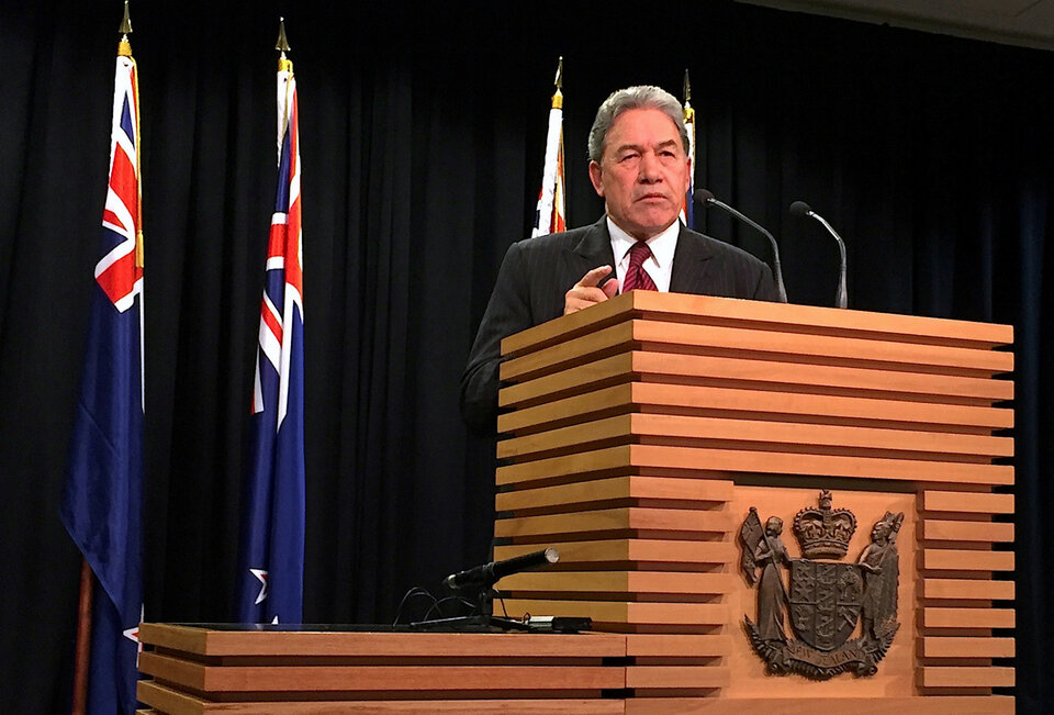 Winston Peters, leader of the New Zealand First Party, speaks during a media conference in Wellington, New Zealand, September 27, 2017.     (Reuters Photo/Charlotte Greenfield)