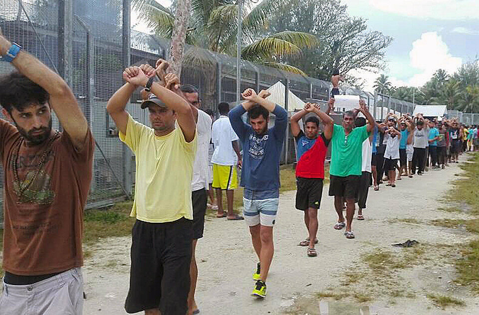 An undated image released November 13, 2017 shows detainees staging a protest inside the compound at the Manus Island detention center in Papua New Guinea.     (Reuters Photo/Refugee Action Coalition)
