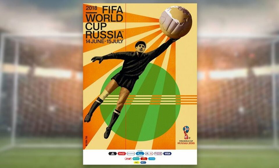 FIFA presented the official poster for next year's World Cup finals in Moscow on Tuesday (28/11), unveiling a vintage design of Soviet goalkeeping great Lev Yashin in flight. (Photo courtesy of FIFA)
