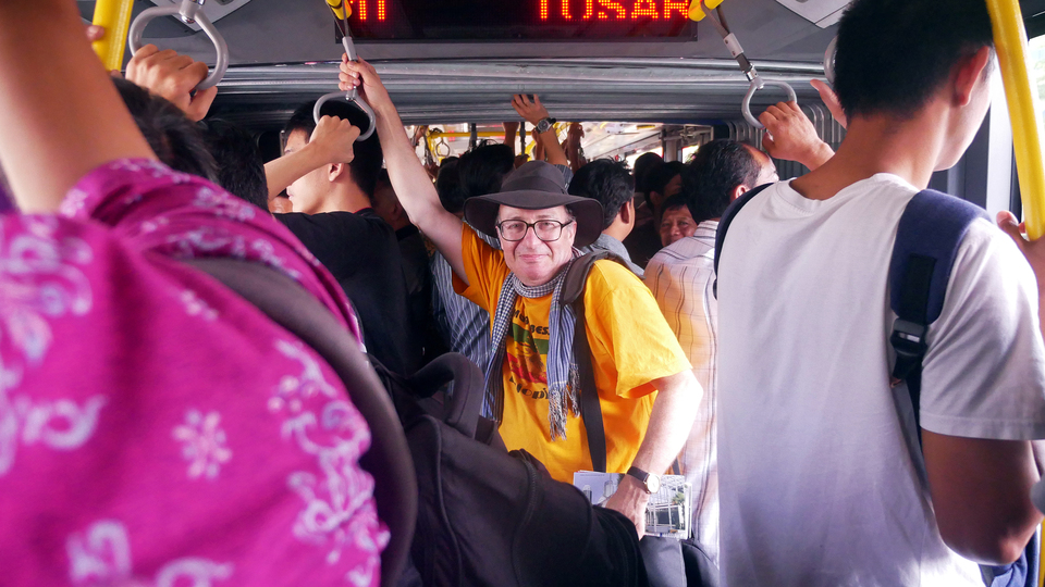 Passengers standing in a TransJakarta bus. (Photo courtesy of Jonathan Richmond)